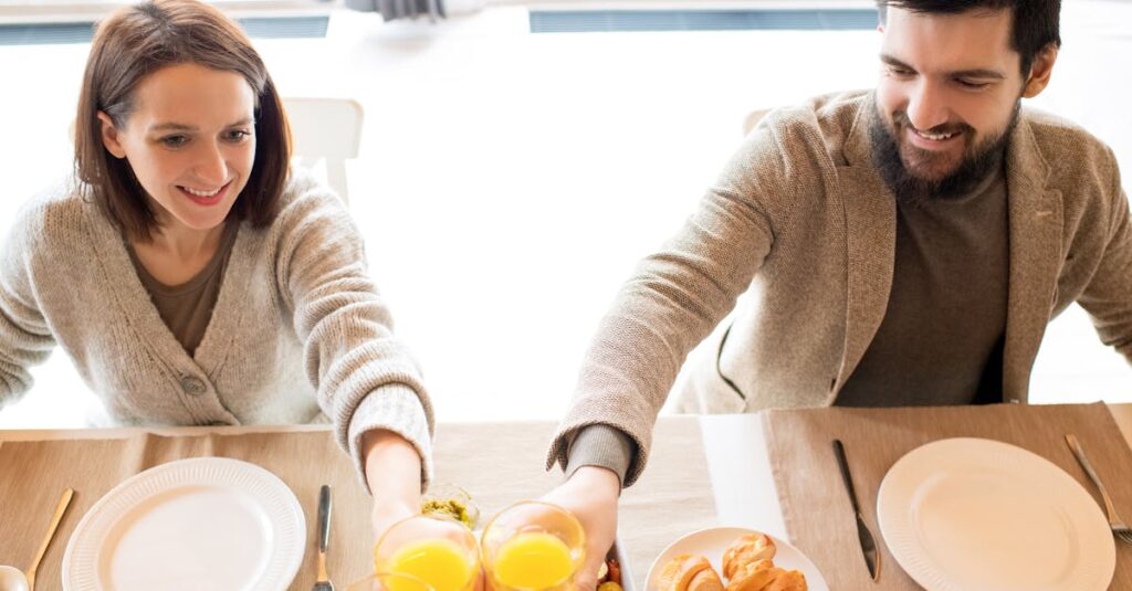 共働き家庭で今日から家事の仕組み化を始めるためのステップをイメージしたイラスト。家族が協力してルーチンを始めている様子。