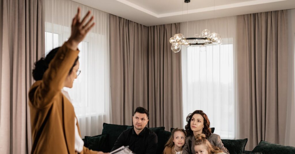 家事分担のために家族が週1回ミーティングをしている様子のイラスト