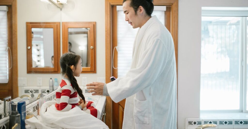 朝の準備のために前夜に服や食材を整えている様子