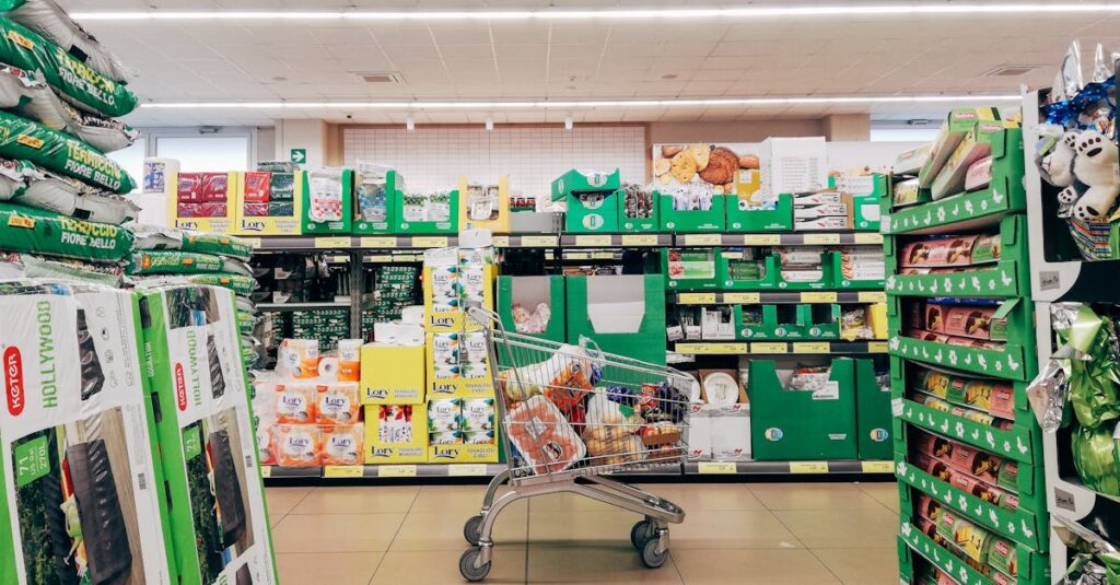 オーガニック食品や輸入品などを取り扱う高級ネットスーパーで買い物する女性の様子。