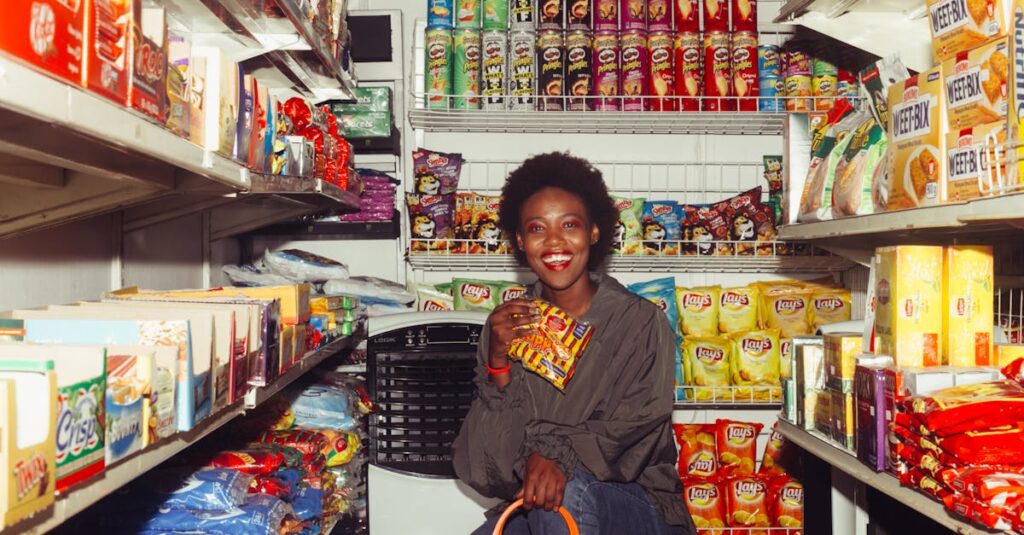 冷凍食品や日用品が充実したネットスーパーのラインナップを確認する主婦のイメージ。